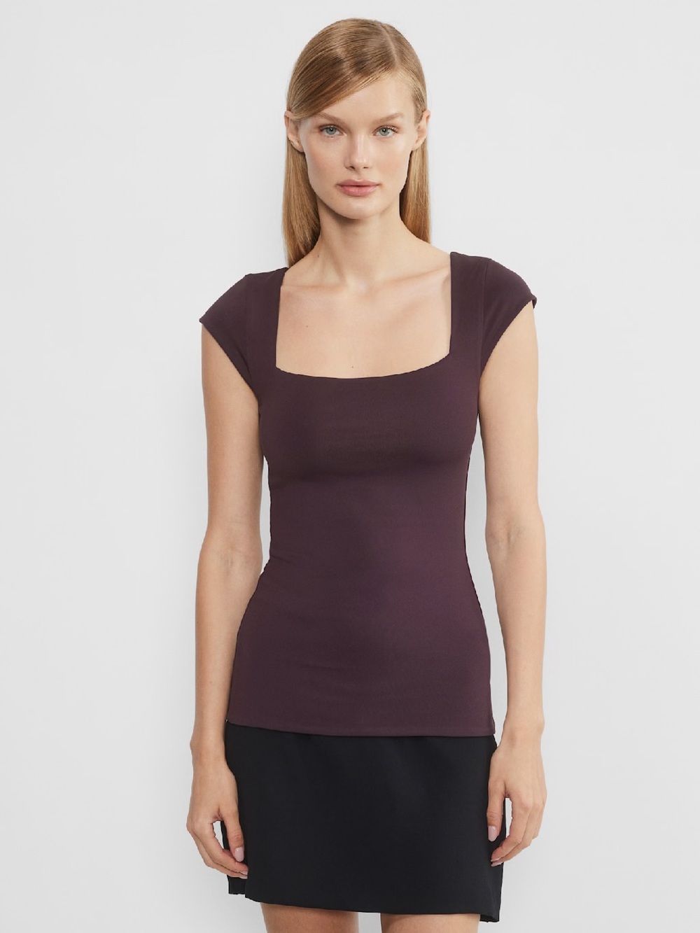 ARITZIA Contour Capsleeve Squareneck T-Shirt New With Tags, Noble, XS